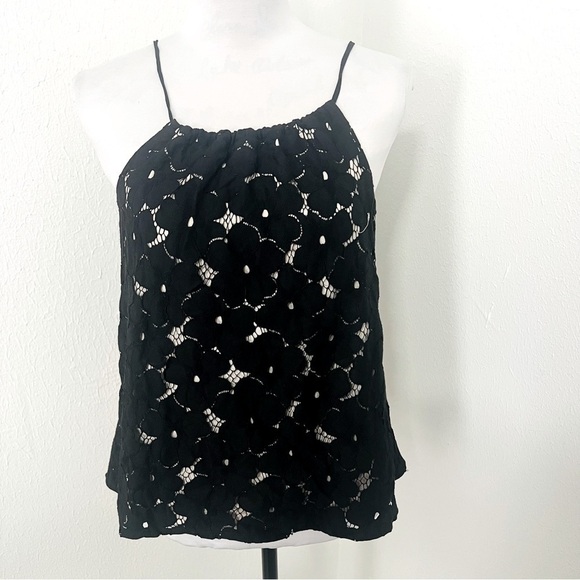 Anthropologie Liv Los Angeles Black Eyelet Floral Lace Boho Halter Top Small - Picture 2 of 9